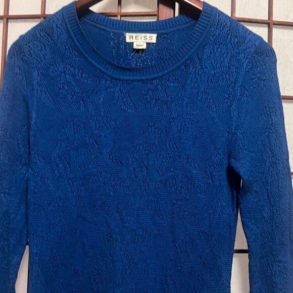 Reiss Bobbina Cobalt Pointelle Knit Long Sleeve Bodycon‎ Sweater Dress Medium - Picture 8 of 9